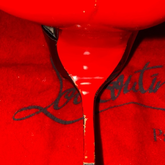 CHRISTIAN LOUBOUTIN OSGRADE BLACK PATENT CROSS STRAP 100MM SZ 27 - Picture 9 of 12